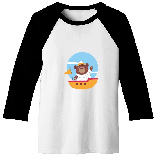 kawaii cute brown baby bear sailing on a boat Baseball Tees
