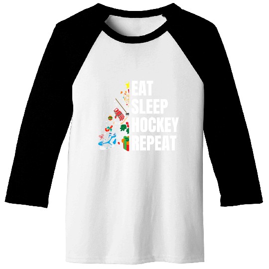 Eat Sleep hockey Repeat Christmas tree Baseball Tees