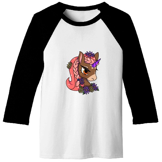 Cute Unicorn Motif Children Girl Baseball Tees