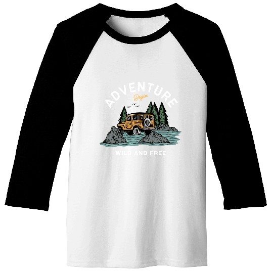 Light Blue Illustration Adventure Baseball Tees