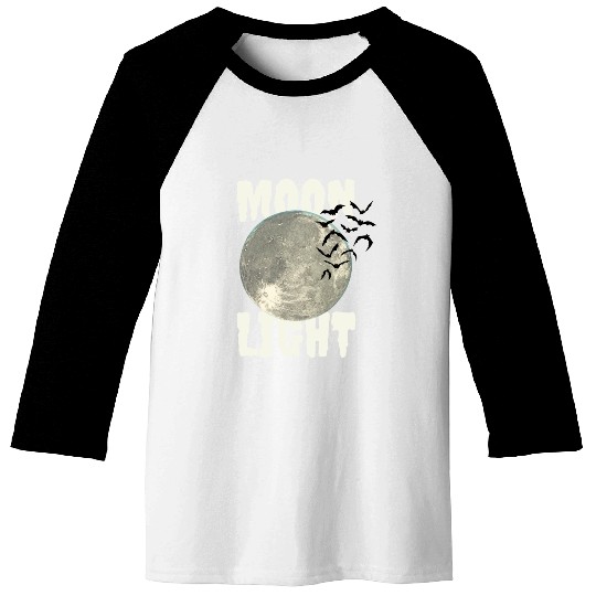 Dark Green Illustrated Moon Light Bat Baseball Tees