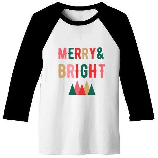 Merry and Bright Christmas tree Baseball Tees
