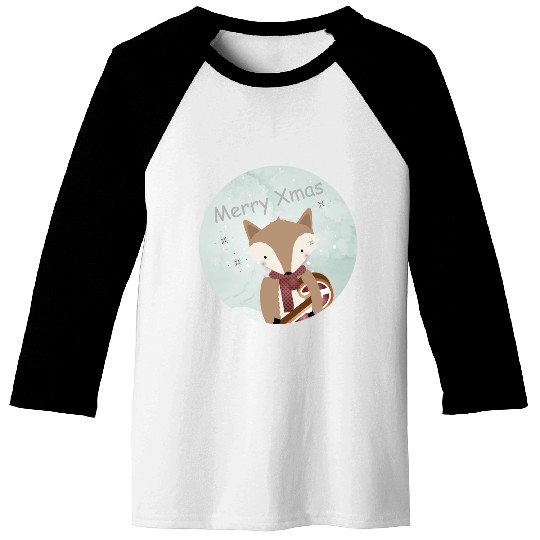 cute fox for Christmas with candy cane Baseball Tees