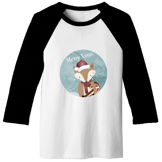 cute fox for Christmas with Santa hat Baseball Tees