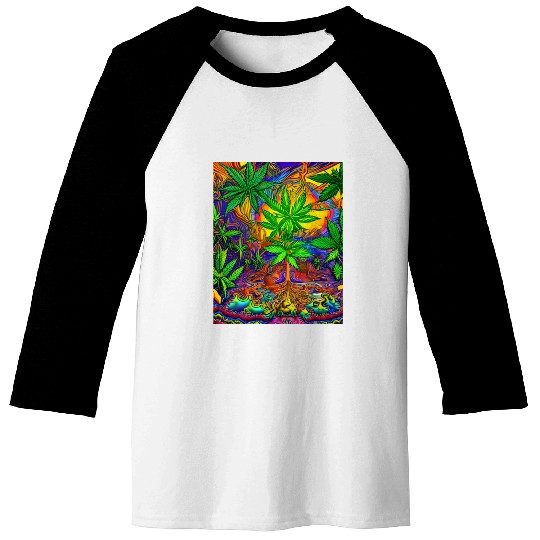 Psychedelic Colorful Cannabis Baseball Tees