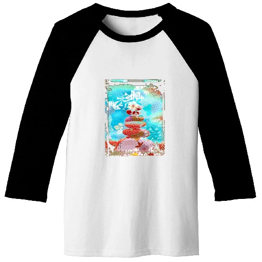Japan Zen Buddhism Balancing Stones Rocks Cherry Baseball Tees