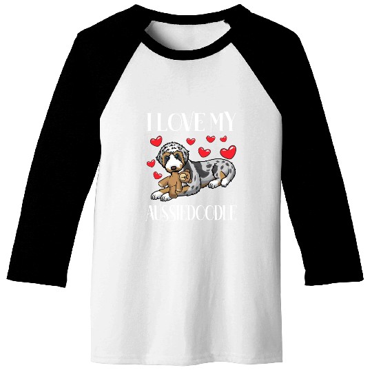 Aussiedoodle Dog With Stuffed Animal Baseball Tees