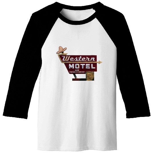 Route 66 Neon Western Motel Bethany Oklahoma Baseball Tees