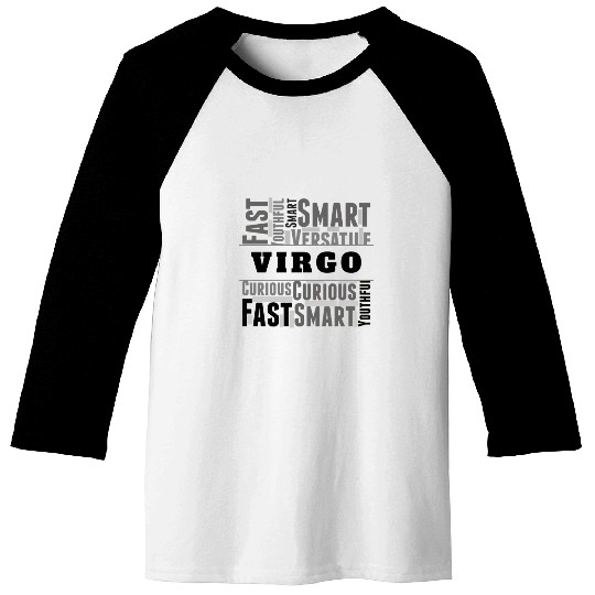 Virgo Zodiac Star Sign Word Cloud Square Monochrom Baseball Tees