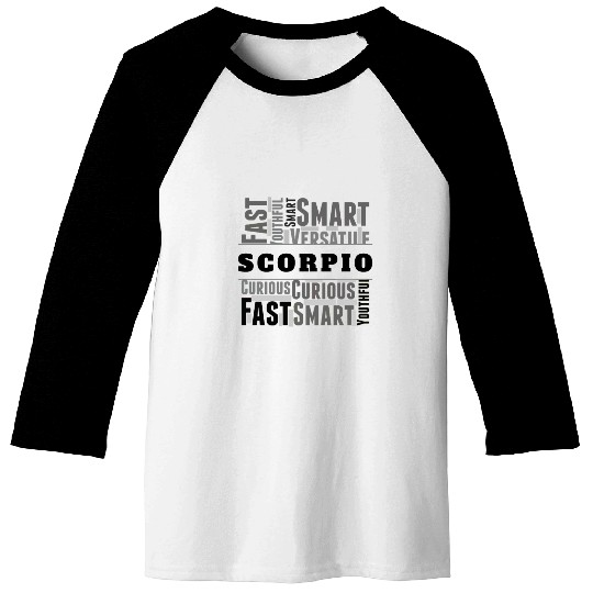 Scorpio Zodiac Star Sign Word Cloud Square Monochr Baseball Tees