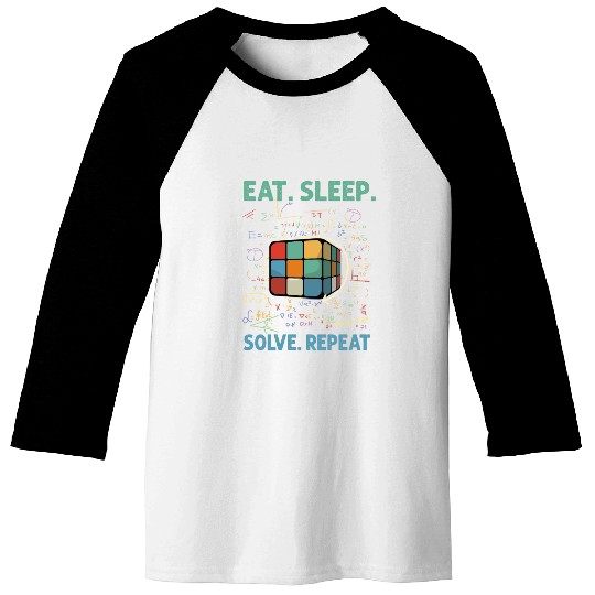 Eat Sleep Solve Repeat Math Speed Cubing Genie Baseball Tees