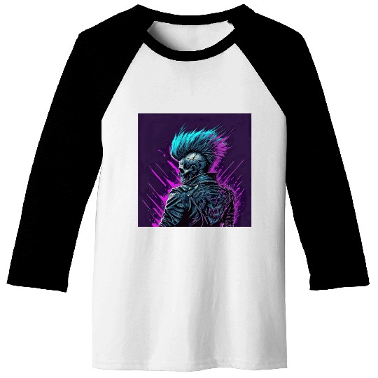 Synthwave Zombie Skull Baseball Tees