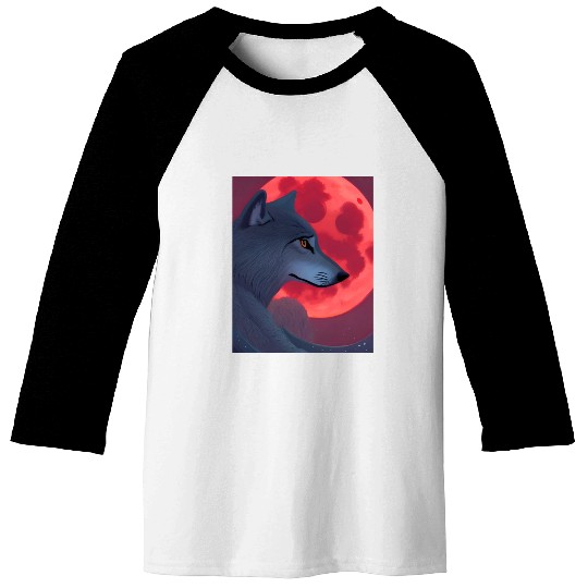 A Grey Wolf Staring at a Blood Moon Baseball Tees