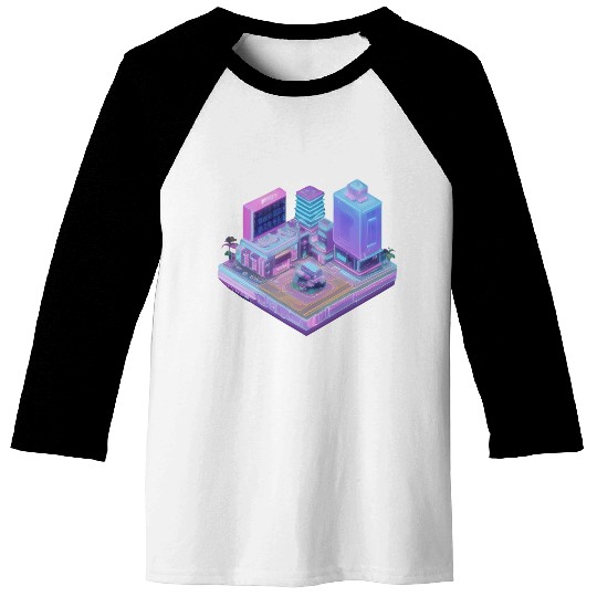 Future Cityscape - 3D Isometric Vaporwave Baseball Tees