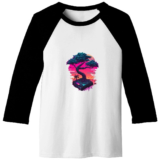 Synthwave Bonsai Tree Baseball Tees