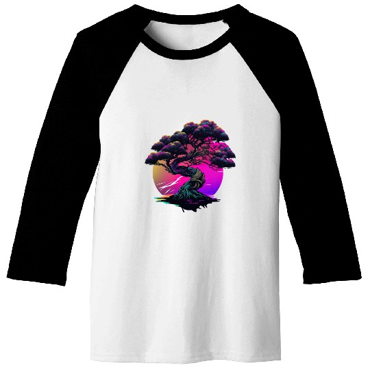 Synthwave Bonsai Tree Baseball Tees