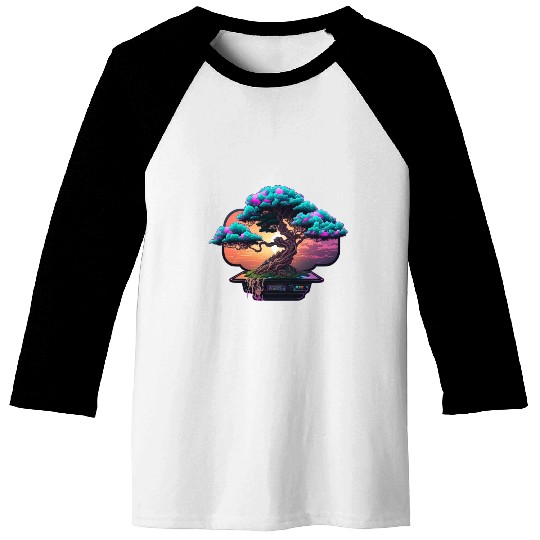 Synthwave Bonsai Tree Baseball Tees