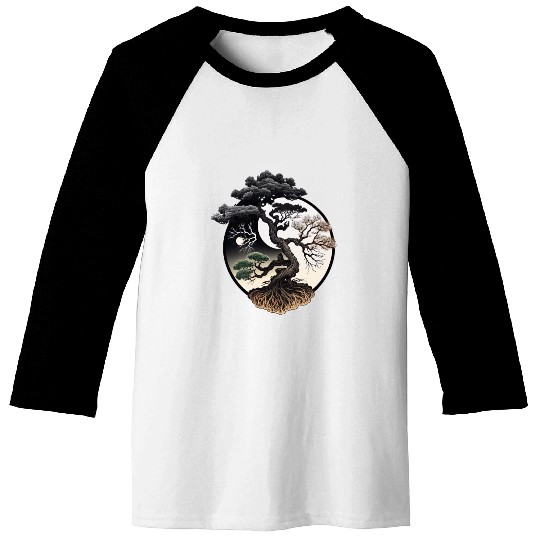 Yin and Yang Bonsai Tree Baseball Tees