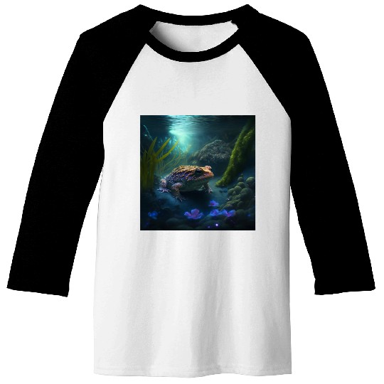 A toad in a creek the toad has blue glowing eyes Baseball Tees