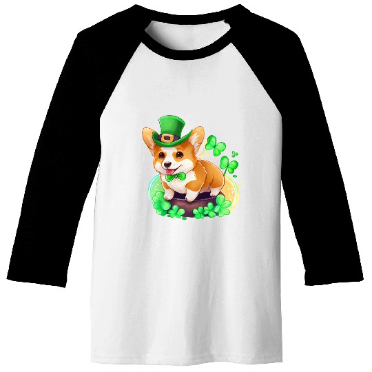 St Patrick's Day Irish Cute Corgi Saint Patrick Baseball Tees