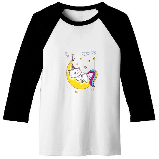 Unicorn pony cat on the moon, magic sleeping time Baseball Tees