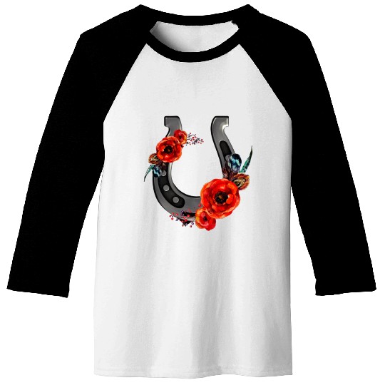 Floral Horseshoe With Poppies Baseball Tees