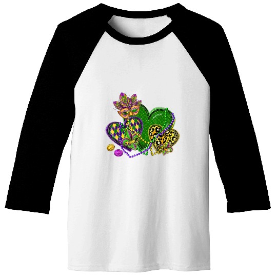 Mardi Gras Hearts Leopard Print Fleur de lis Symbo Baseball Tees