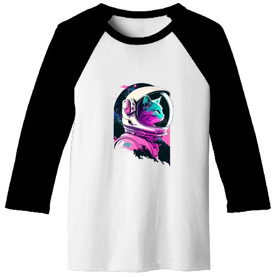 Aesthetic Vaporwave Space Cat 80s 90s Astronaut Baseball Tees