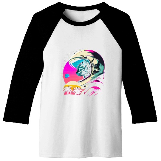Aesthetic Vaporwave Space Cat 80s 90s Astronaut Baseball Tees
