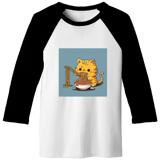 Japanese cat eating spaghetti Baseball Tees