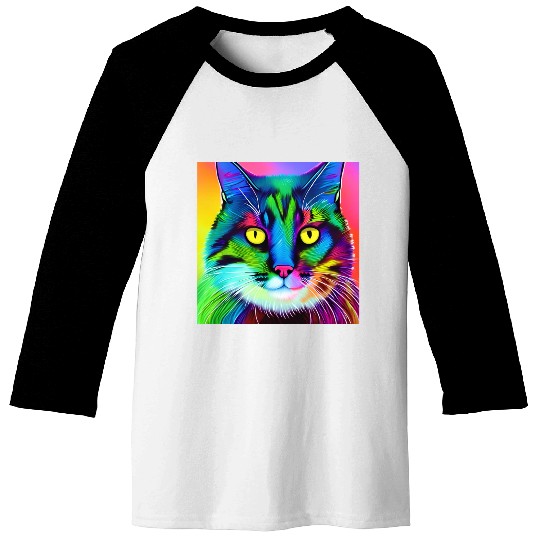Colorful Realistic Cat Baseball Tees