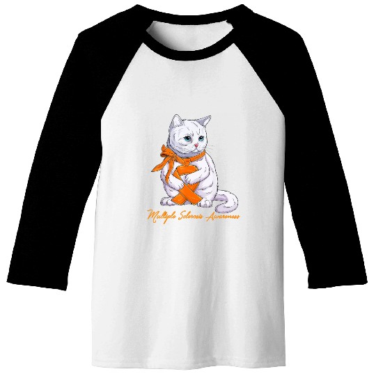 Multiple Sclerosis MS Awareness Cute Cat Wear Oran Baseball Tees