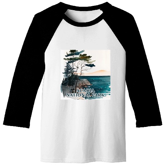 Acadia National Park Watercolor Baseball Tees