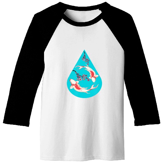 Serenity Koi Fish Raindrop Cheri Blossom Zen Baseball Tees