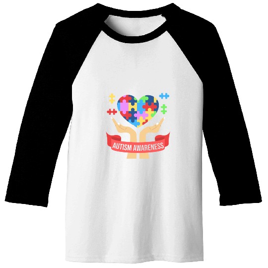 Heart Autism Awareness Acceptance Family Support Baseball Tees