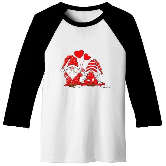 Gnomes Couple Holding Hearts Love Pattern Baseball Tees