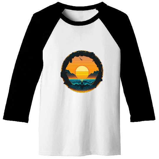 Cyberpunk Sunset Pixel Baseball Tees