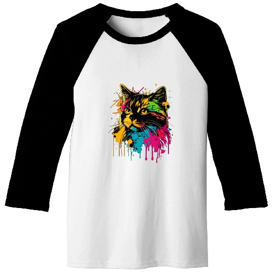 realistic cat meow outline wpap colorful Baseball Tees