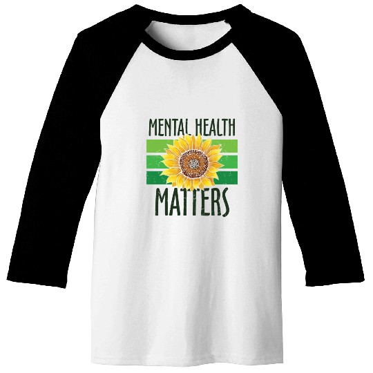Mental Health Matters Green Sunflower Baseball Tees