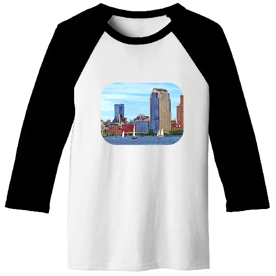 Manhattan NY - Boats By Manhattan Skyline Baseball Tees