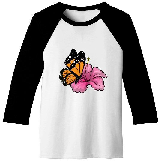 Butterfly Hibiscus Flower Baseball Tees