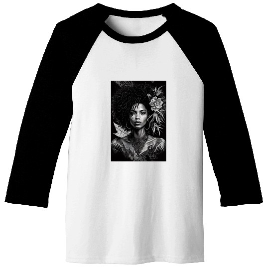 Black-and-White Afrocentric Art Baseball Tees