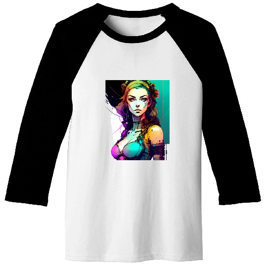 Technicolor Dreams Cyberpunk Girl in Vibrant Hues Baseball Tees