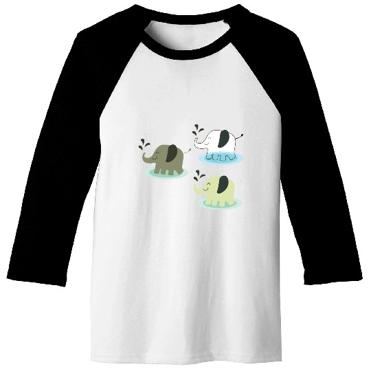 Three elephants spraying water Baseball Tees