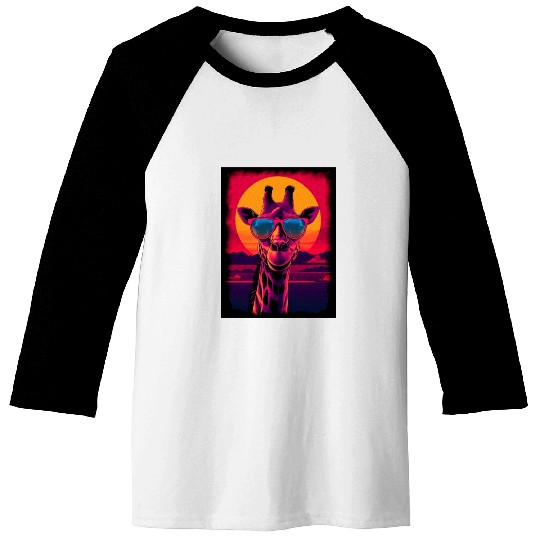 80s Synthwave Giraffe Baseball Tees