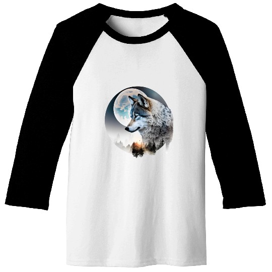 Wolf Moonlight Forest Wild Werewolf Watercolor 3 Baseball Tees