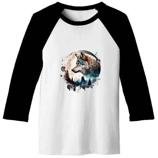 Wolf Moonlight Forest Wild Werewolf Watercolor Baseball Tees