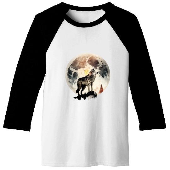 Wolf Moonlight Forest Wild Werewolf Watercolor 4 Baseball Tees
