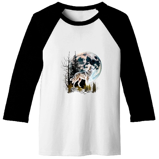 Wolf Moonlight Forest Wild Werewolf Watercolor 2 Baseball Tees