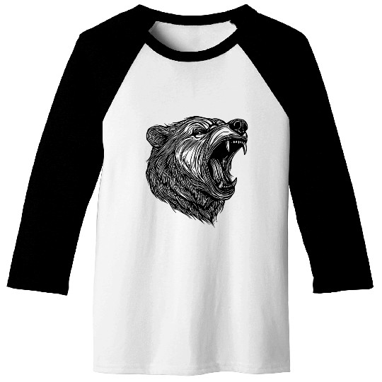 Wild Bear's Head With Sharp Teeth Baseball Tees